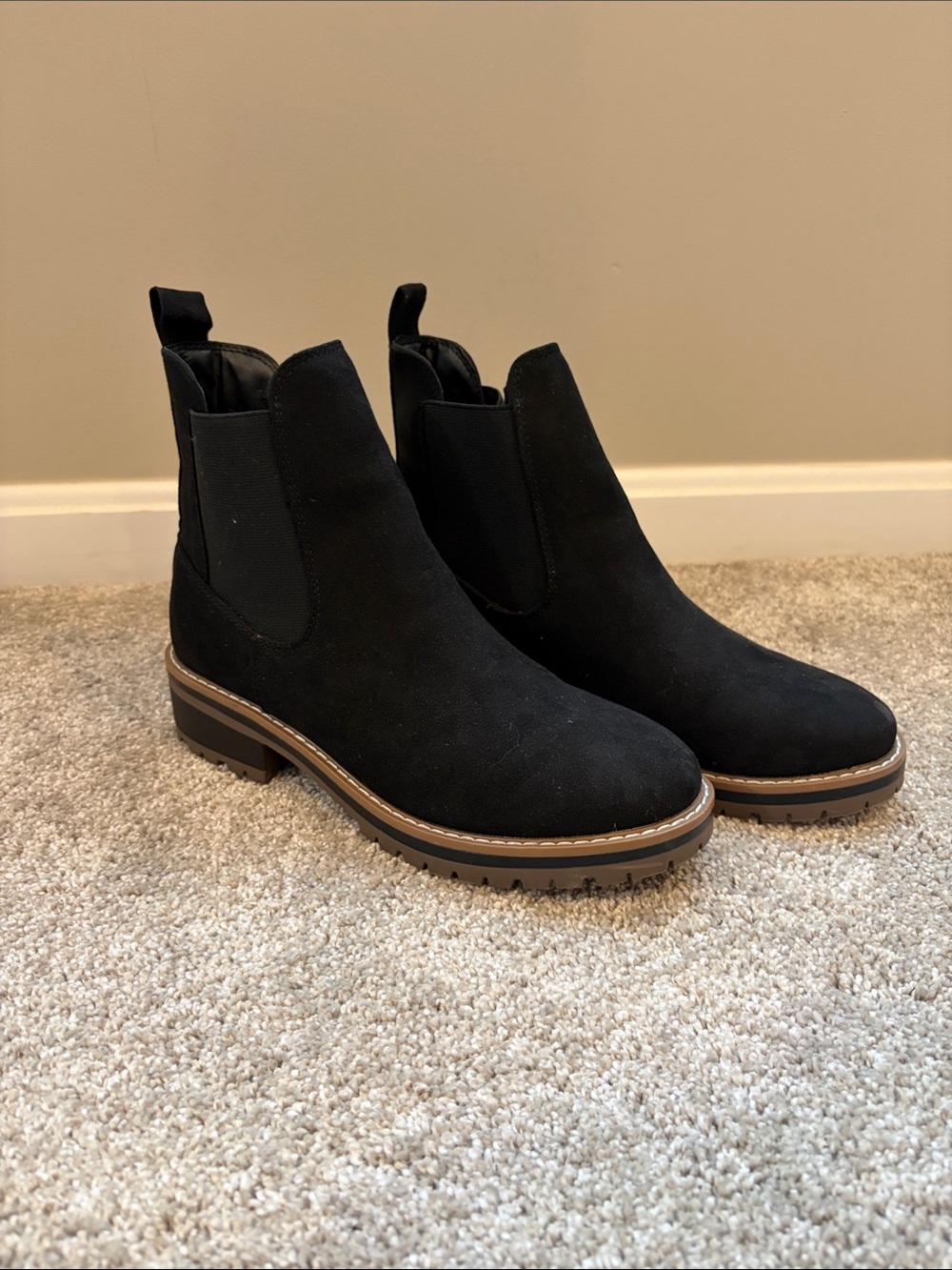 kenzie Black Chelsea Booties with Brown Trim